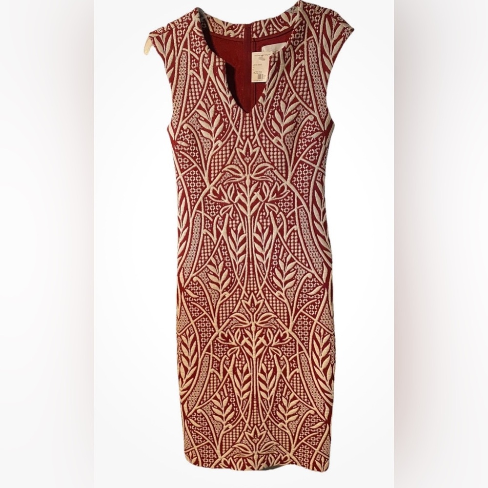 Anthropologie HD in Paris Art Nouveau Jacquard Sheath Dress Red 6 NWT Mod Retro - Picture 2 of 7
